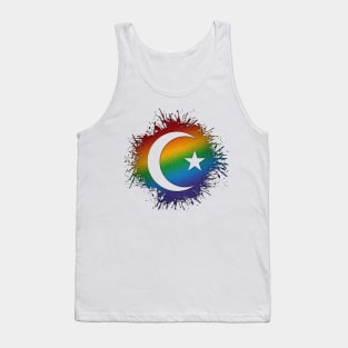 Paint Splatter LGBTQ Pride Rainbow Star and Crescent Symbol Tank Top